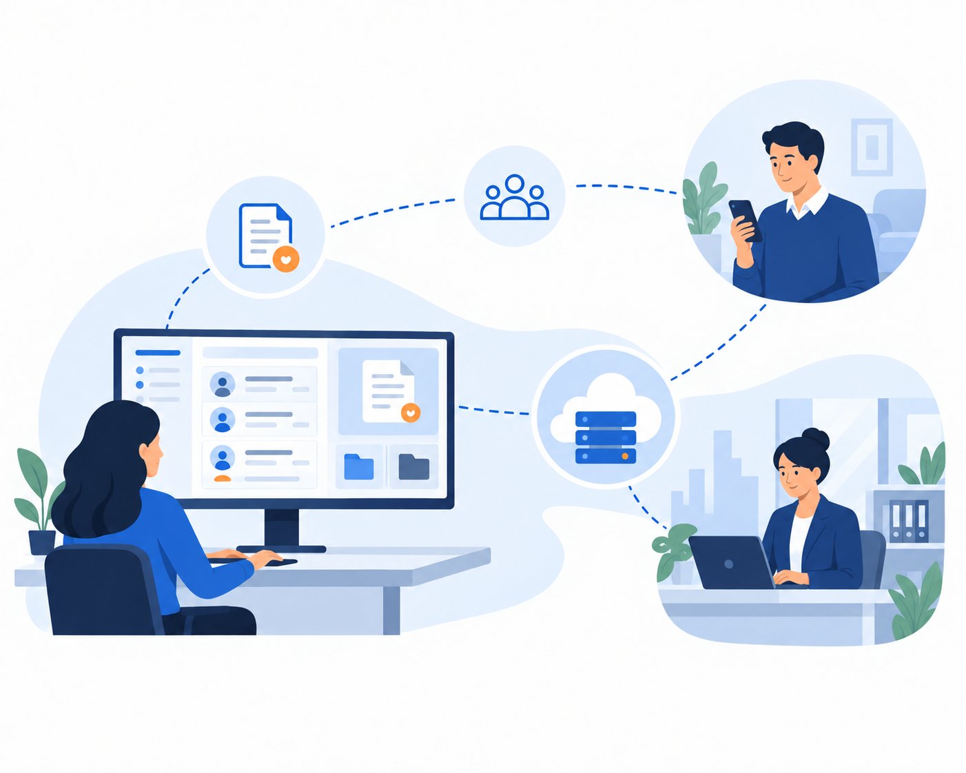 Financial services team working with client portals and secure documents